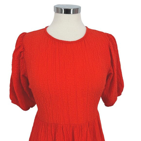 Desigual Open Back Neckline Maxi Dress Puff Sleeve Orange Size Medium - Picture 3 of 14